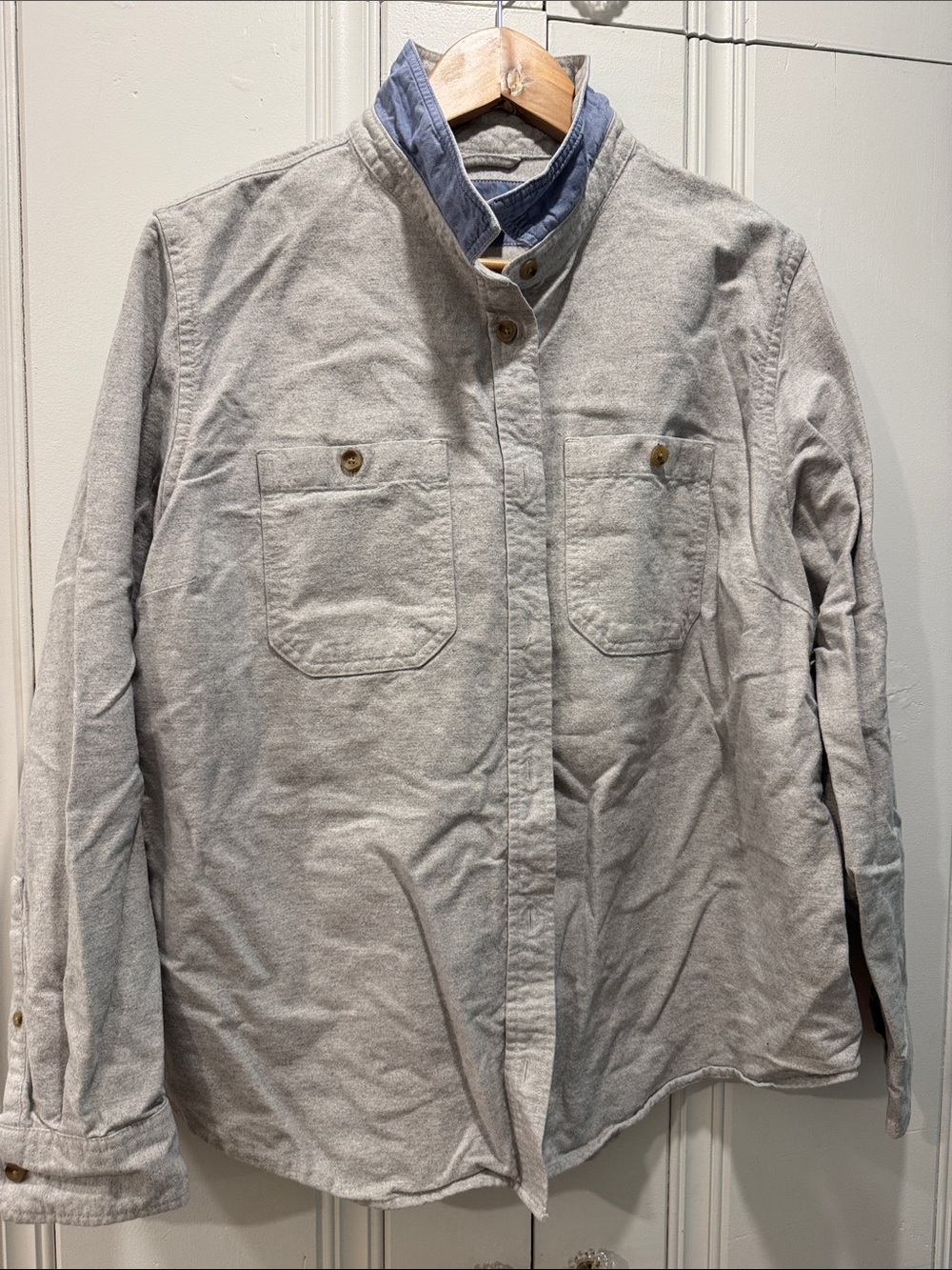 L.L. Bean Gray Button-Up Chamois Shirt
